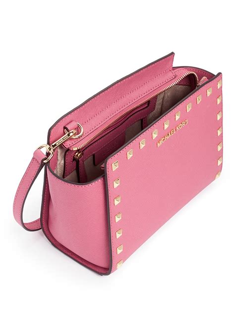 michael kors selma stud medium messenger pink|Michael Kors Selma Stud Medium Pale Pink Saffiano Leather .